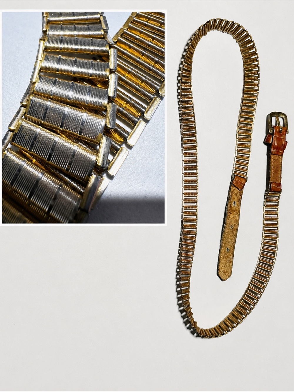 Vintage Gold Silver Articulated Link Belt Watch Band Retro Disco Boho 39”